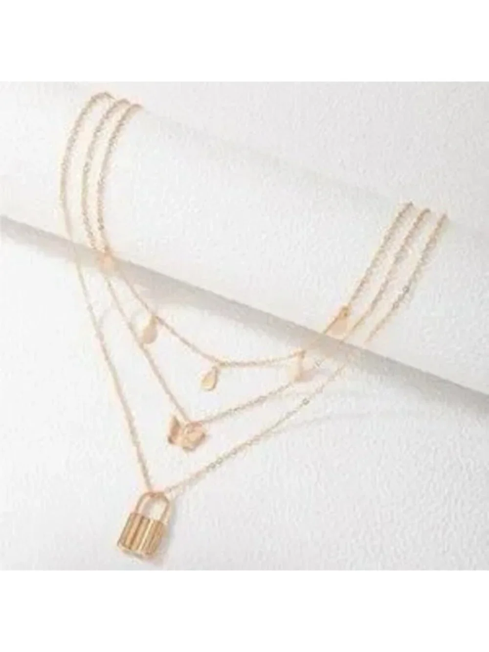 GOLD Lock Heart Layered Necklace